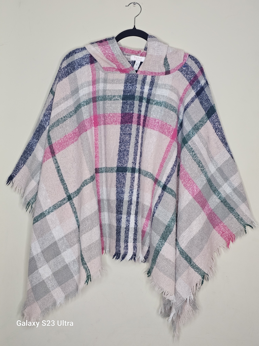 Women's Plaid Hooded Poncho - Pink Multicolor